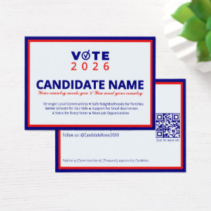 Cartes De Visite Campagne politique 2026 Candidat Élection Contact