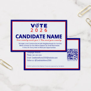 Cartes De Visite Campagne politique 2026 Candidat Élection Contact