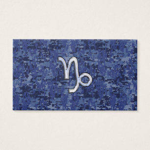 Cartes De Visite Capricorn Zodiac Sign on navy blue digital camo