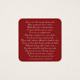 Cartes De Visite Carré magnétique du Sonnet 116 de Shakespeare