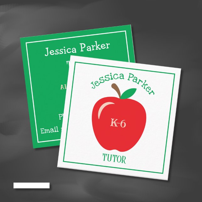 Cartes de visite Carré simple Red Apple Tutor (Créateur téléchargé)