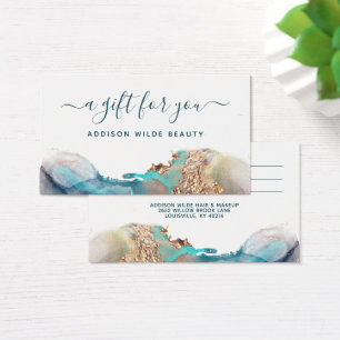 Cartes De Visite Carte-cadeau aquarelle liquide moderne bleu et or