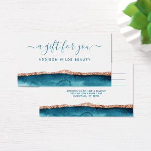 Cartes De Visite Carte-cadeau aquarelle sarcelle et or