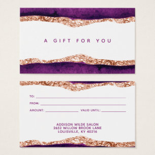 Cartes De Visite Carte-cadeau aquarelle violette et or