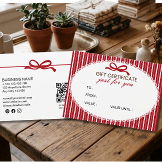 Cartes De Visite Carte-cadeau classique rouge et blanc pour les fêt