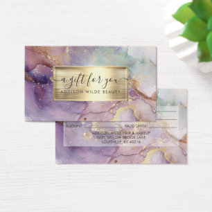 Cartes De Visite Carte-cadeau de salon en or faux aquarelle paillet