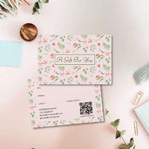 Cartes De Visite Carte-cadeau festive à motif floral rose élégant
