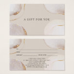 Cartes De Visite Carte-cadeau Luxueuse Pailletée Aquarelle Abstrait<br><div class="desc">Carte-cadeau élégante et luxueuse pailletée aquarelle abstraite en or. Ce design présente des formes aquarelles abstraites avec des accents dorés pailletés qui scintillent. Parfait pour un look professionnel féminin pour les coiffeurs,  les artistes maquilleurs,  les cosmétologues,  et plus encore !</div>