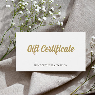 Cartes De Visite Carte-cadeau simple élégante blanche fausse or