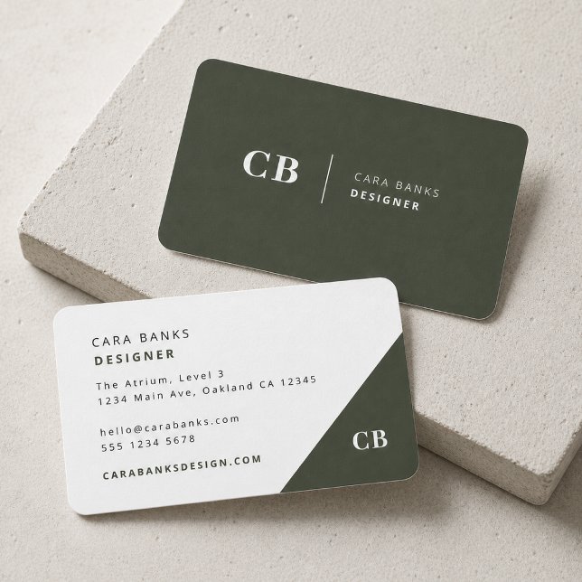 Cartes de visite | Carte de monogramme moderne ver (Créateur téléchargé)