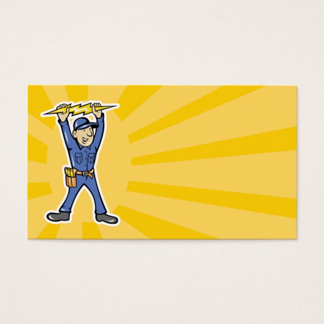 Cartes De Visite Cartoon Electricien tenant la foudre électrique (Devant)