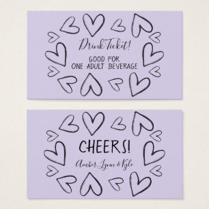 Cartes De Visite Casual Hearts, Black on Lavender Drink Tickets