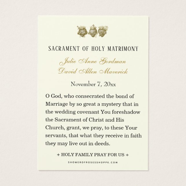 Cartes De Visite Catholic Floral Gold Wedding Holy Card (Dos)