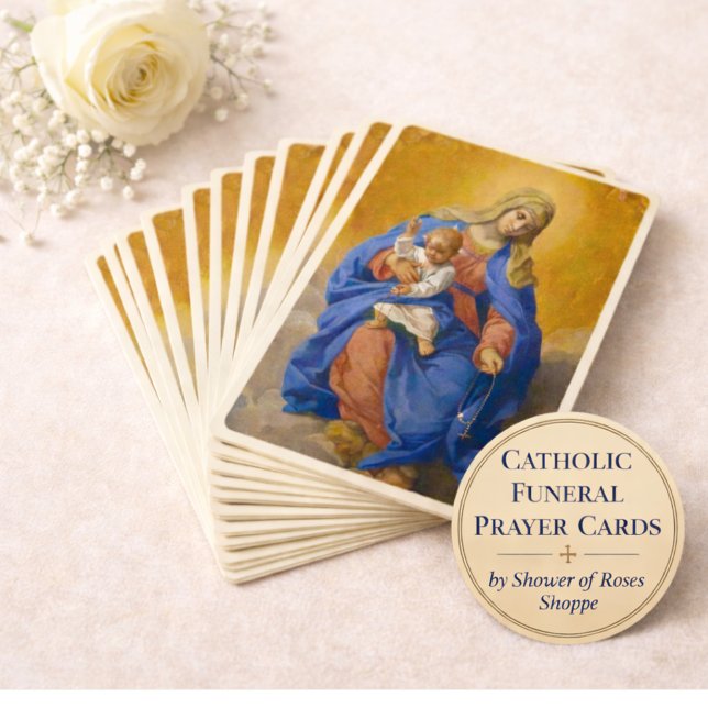 Cartes De Visite Catholic Funeral Memorial Mary Rosary (Créateur téléchargé)