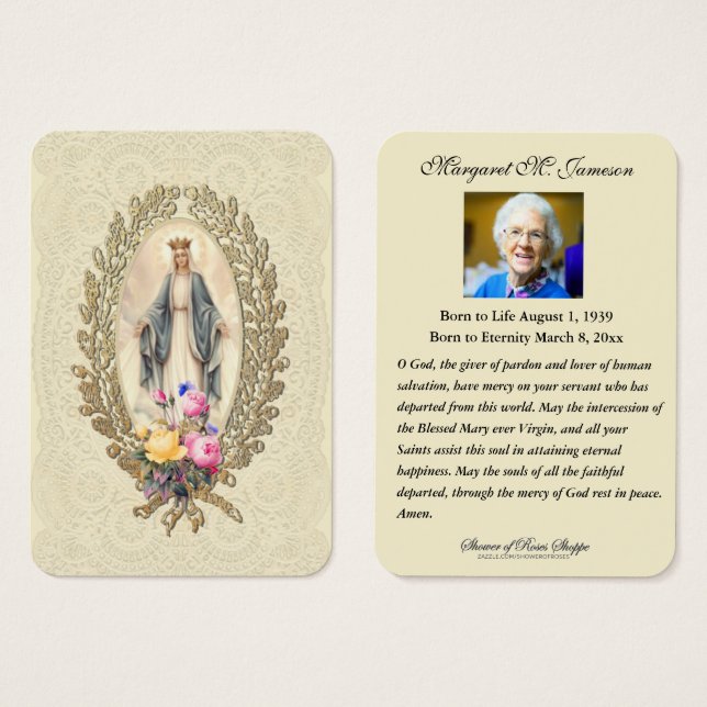 Cartes De Visite Catholic Funeral Memorial Prayer Holy Card (Devant & derrière)