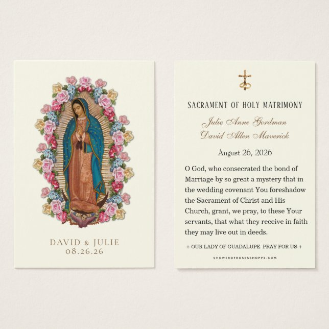 Cartes De Visite Catholic Guadalupe Roses Wedding Prayer  (Devant & derrière)