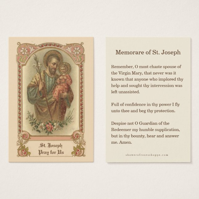 Cartes De Visite Catholic St. Joseph Memorare Prayer Holy Cards (Devant & derrière)