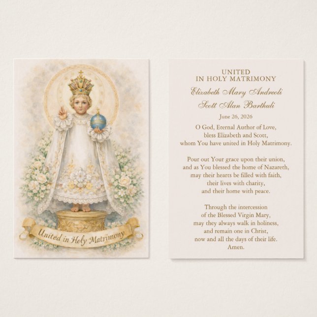 Cartes De Visite Catholic Wedding Prayer Card Betrothal  (Devant & derrière)