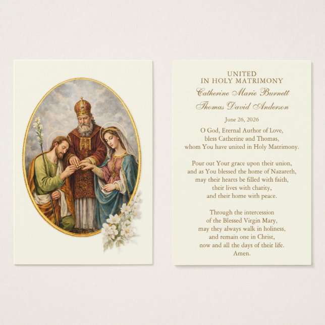 Cartes De Visite Catholic Wedding Prayer Card Betrothal  (Devant & derrière)
