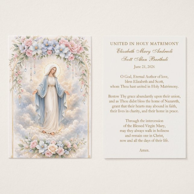 Cartes De Visite Catholic Wedding Prayer – Our Lady of Grace (Devant & derrière)