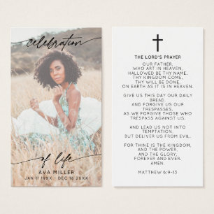 Cartes De Visite Célébration de la vie Script Memorial Cross Prière