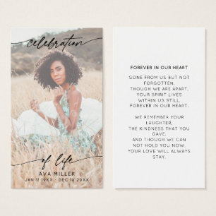 Cartes De Visite Célébration de la vie Script Memorial Funeral Whit
