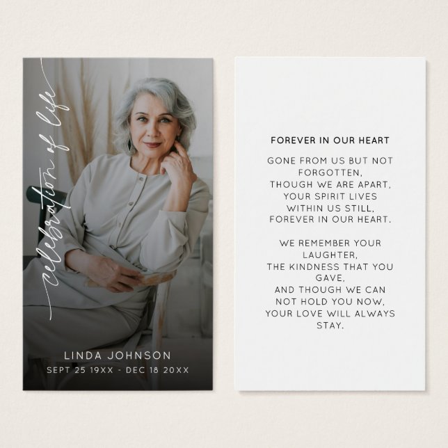Cartes De Visite Célébration de la vie Souvenir Photo Funérailles (Devant & derrière)