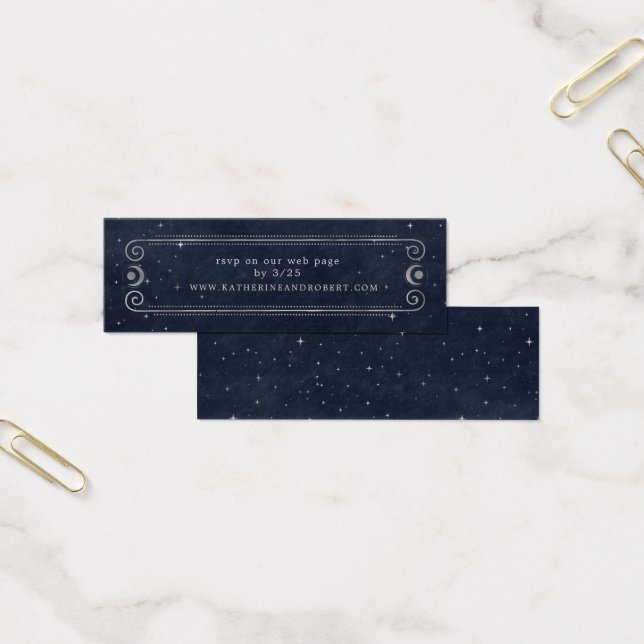 Cartes De Visite celestial midnight blue silver Wedding Website (Bureau)