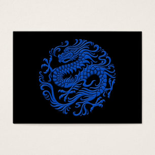 Cartes De Visite Cercle chinois bleu et noir traditionnel de dragon