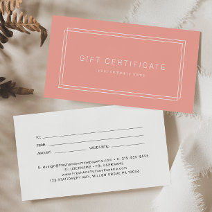 Cartes De Visite Certificat-cadeau Affaires Pêche Rosé AVERY