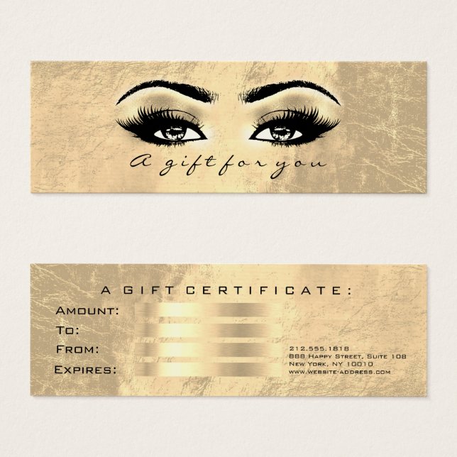 Cartes De Visite Certificat cadeau Artiste maquillage Lashes en Cui (Devant & derrière)