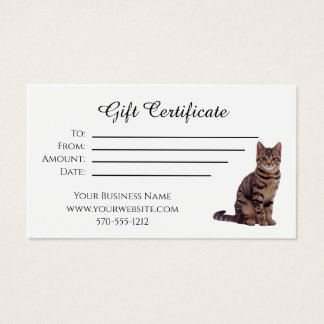 Cartes De Visite Certificat cadeau avec chat
