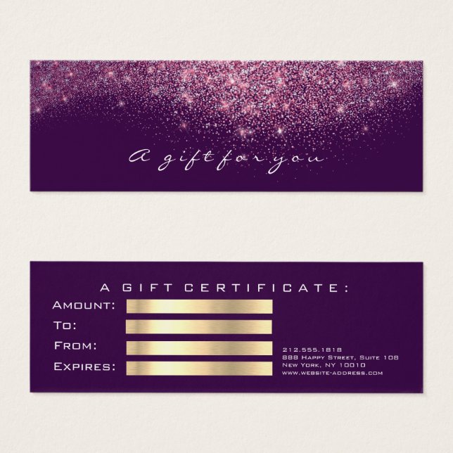 Cartes De Visite Certificat cadeau beauté Violet PinkLash maquillag (Devant & derrière)