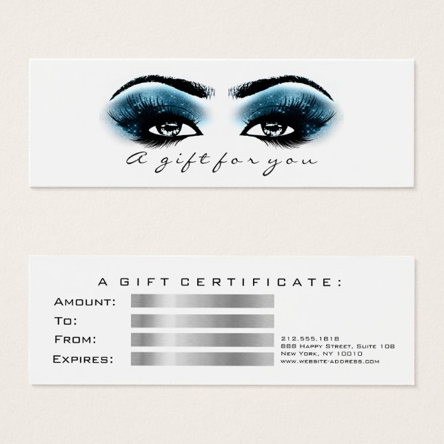 Cartes De Visite Certificat cadeau Blue Marine White Lashes Maquill (Devant & derrière)