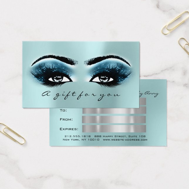 Cartes De Visite Certificat cadeau Blue water Gold Lashes Maquillag (Bureau)