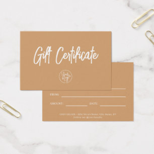 Cartes De Visite Certificat cadeau Boho Modern Small Business