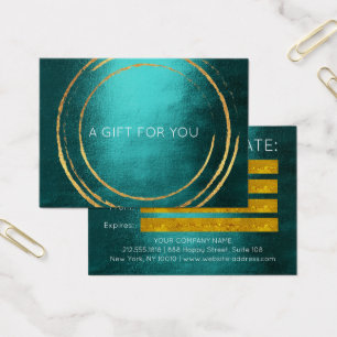 Cartes De Visite Certificat cadeau Cercles géométriques Gold Turquo
