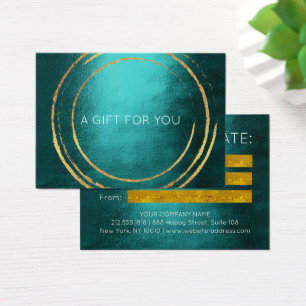 Cartes De Visite Certificat cadeau Cercles géométriques Gold Turquo