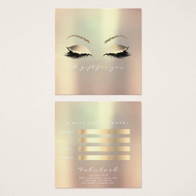 Cartes De Visite Certificat cadeau Champaiment Gold Lashes Eye maqu (Devant & derrière)