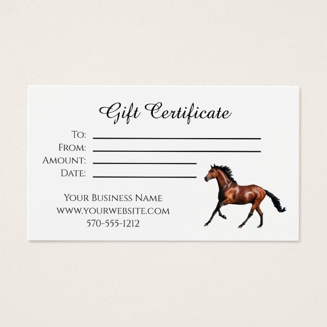 Cartes De Visite Certificat cadeau cheval de course (Devant)