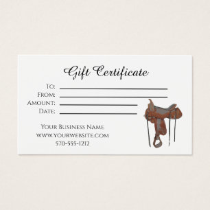 Cartes De Visite Certificat cadeau cheval équitation selle