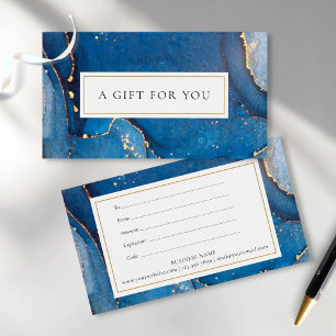Cartes De Visite Certificat Cadeau Chic Agate Marbre Or Bleu Marine