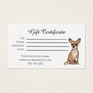 Cartes De Visite certificat cadeau chihuahua chien