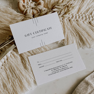 Cartes De Visite Certificat cadeau d'affaires minimaliste Art Déco
