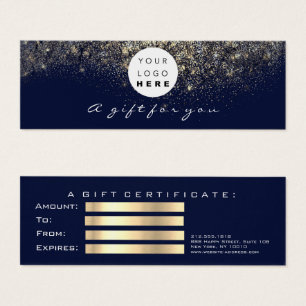 Cartes De Visite Certificat cadeau de beauté Blue Navy Gold Lash Lo