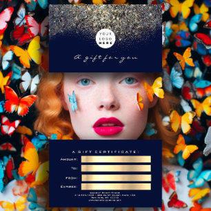 Cartes De Visite Certificat cadeau de beauté Blue Navy Gold Lash Lo