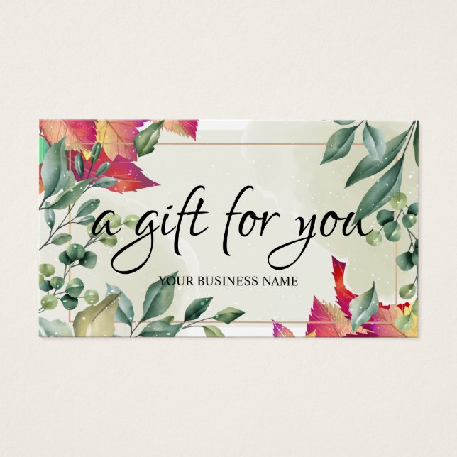 Cartes De Visite Certificat-cadeau de feuillage botanique d'aquarel (Devant)