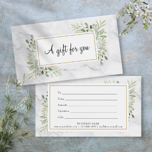 Cartes De Visite Certificat Cadeau de Feuilles de Marbre Élégant de