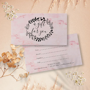 Cartes De Visite Certificat-cadeau de guirlande en bois rose marbré