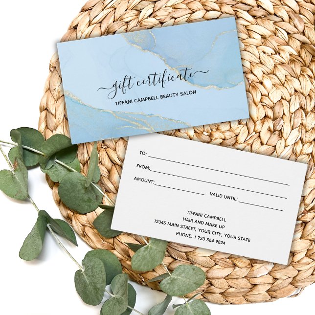 Cartes De Visite Certificat cadeau de Parties scintillant d'aquarel (Créateur téléchargé)